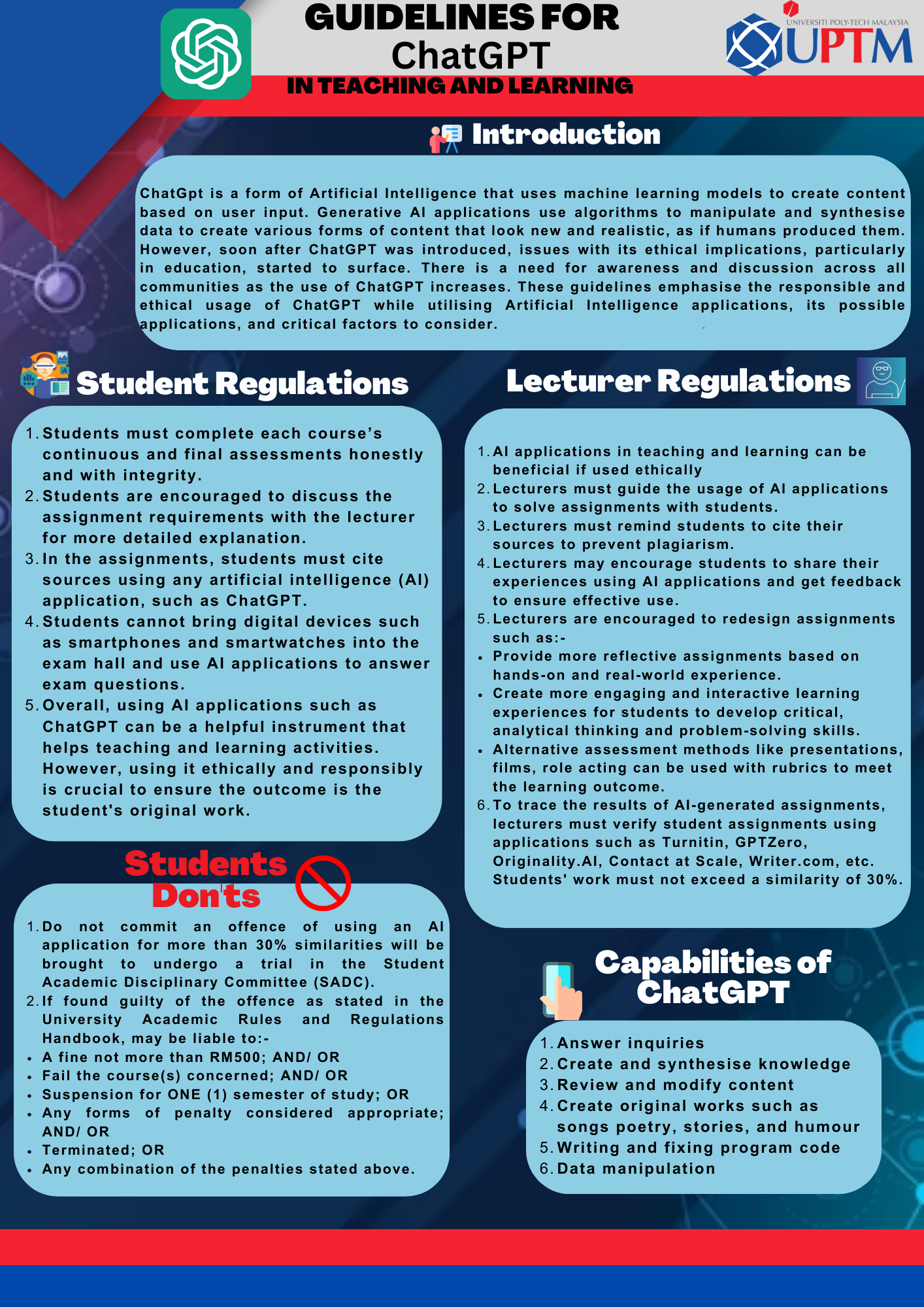 Guidelines for ChatGPT in Teaching and Learning